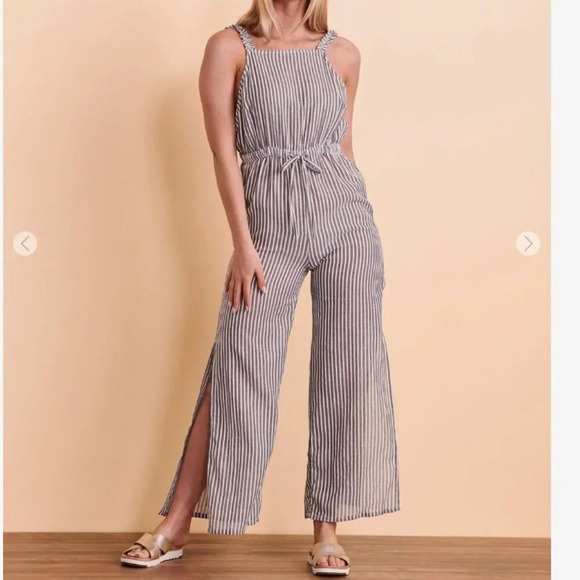 Roxy Striped Jumpsuit in Navy and White - Picture 1 of 9